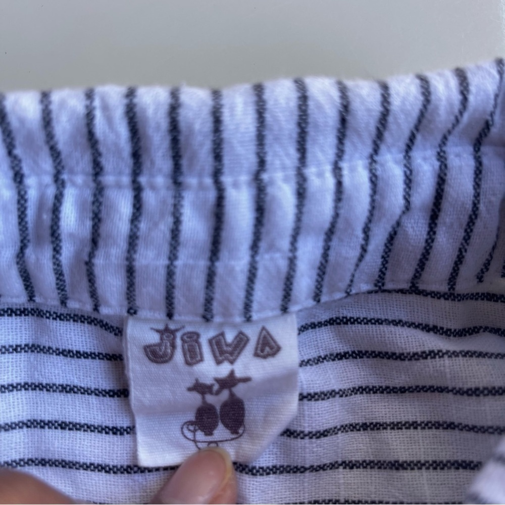 Jiwa White and Black Stripes with Mickey Mouse & Pluto Button Up Shirt US S - Picture 6 of 7